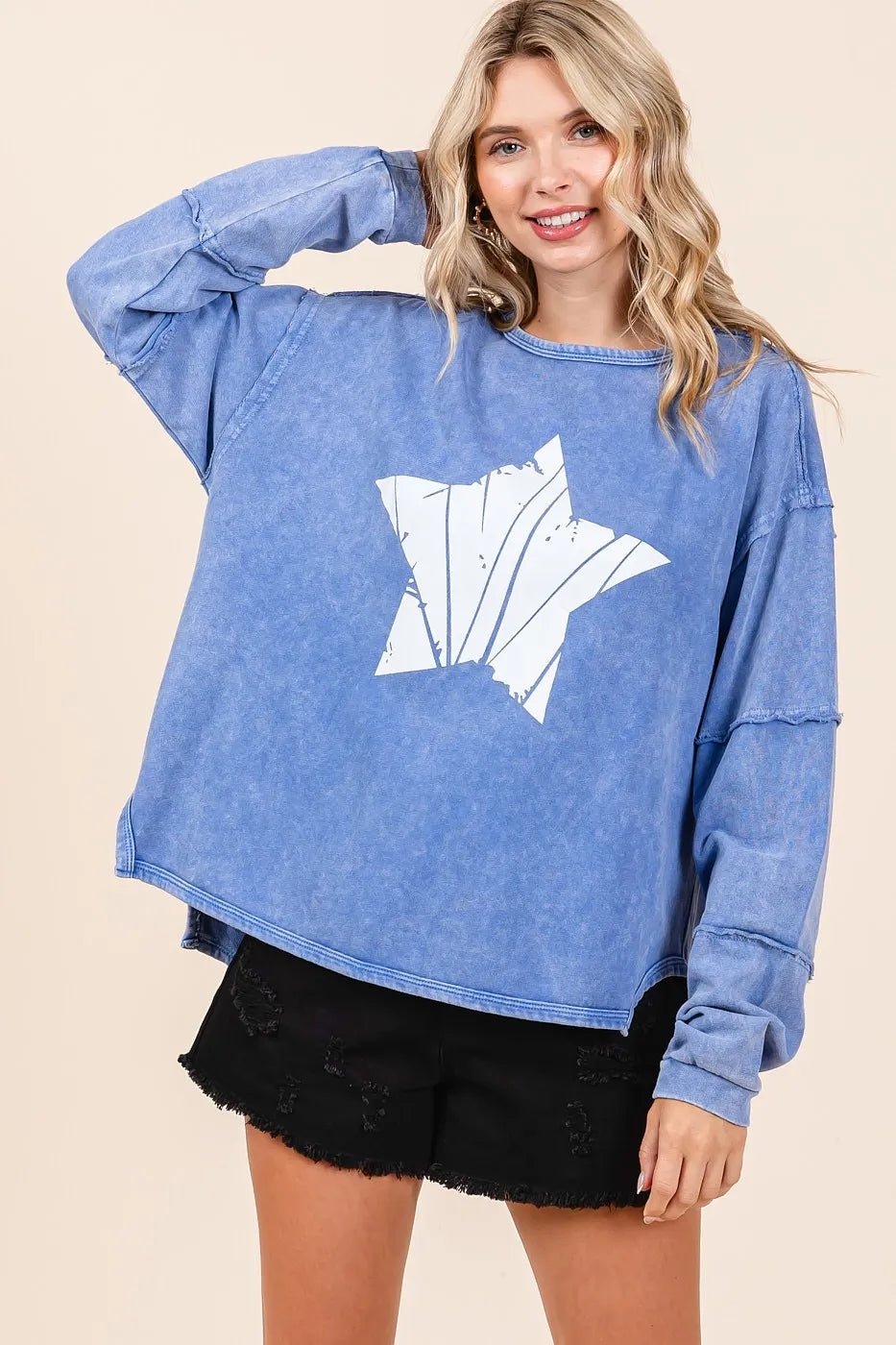 Mittoshop Star Graphic Mineral Wash Long Sleeve Top - Love Salve